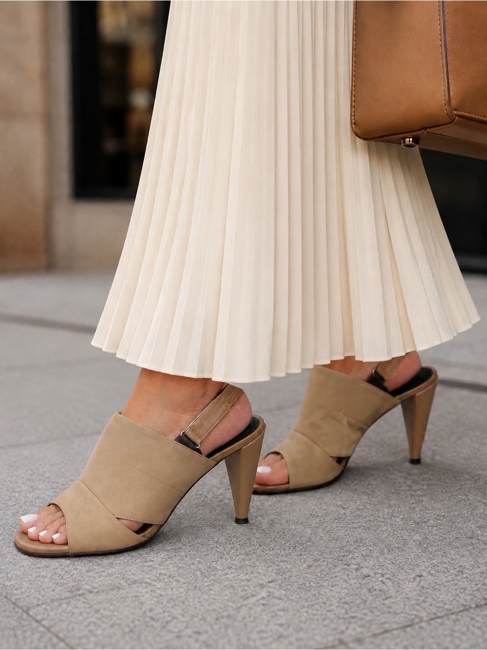 Donald J. Pliner Microfiber & Leather Tan Open Toe Slingback Cone Heels 9